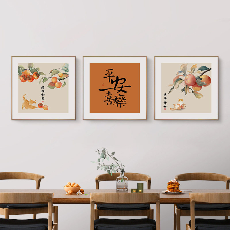 深圳大芬油画村餐厅画装饰画新中式吃饭餐桌边柜厨房客厅墙壁挂画