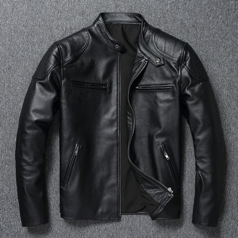 反季清仓头层小牛皮真皮皮衣男装做旧机车服立领修身青年夹克短款