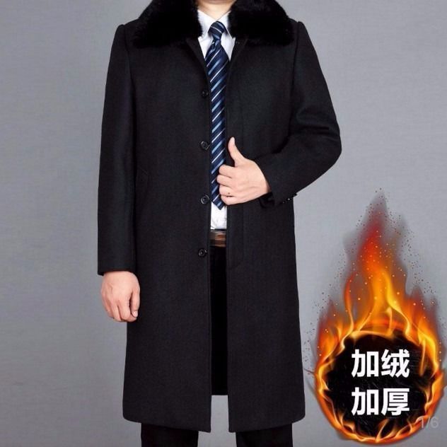 正品羊毛风衣冬装高档长款过膝大衣男羊绒呢子外套中老年商务
