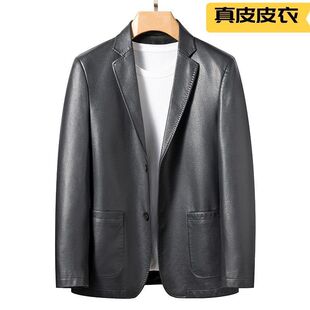 羊皮西服商务休闲头层软皮外套男装 领薄款 海宁真皮皮衣男西装 新款