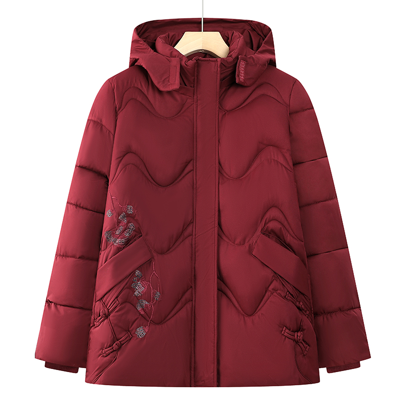 奶奶冬装加绒加厚连帽保暖棉衣