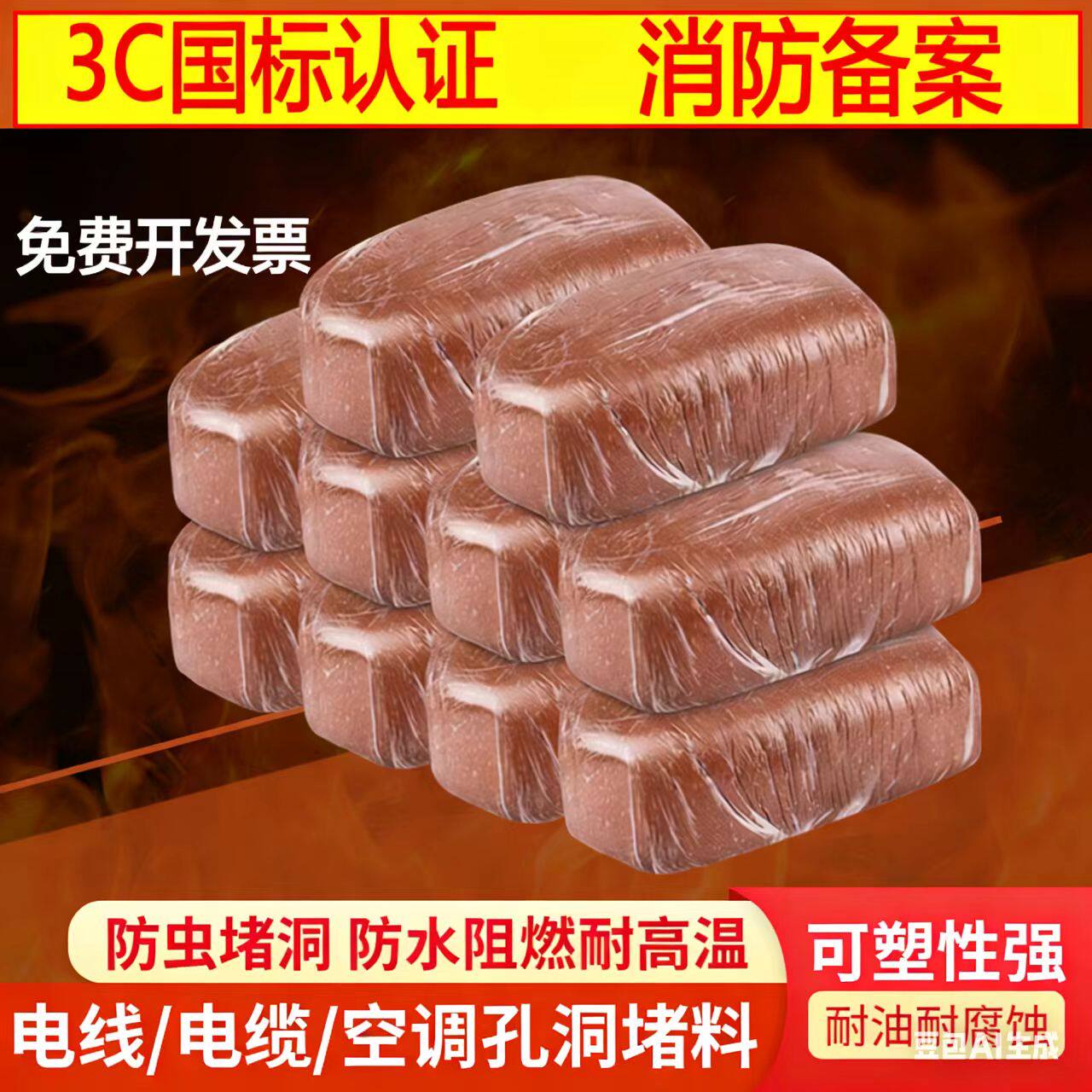 耐高温防火泥消防电力工程封堵20公斤有机防火胶泥空调堵洞密封泥