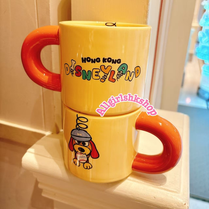 香港迪士尼限定弹簧狗小熊维尼史迪仔米奇手绘陶瓷杯马克杯