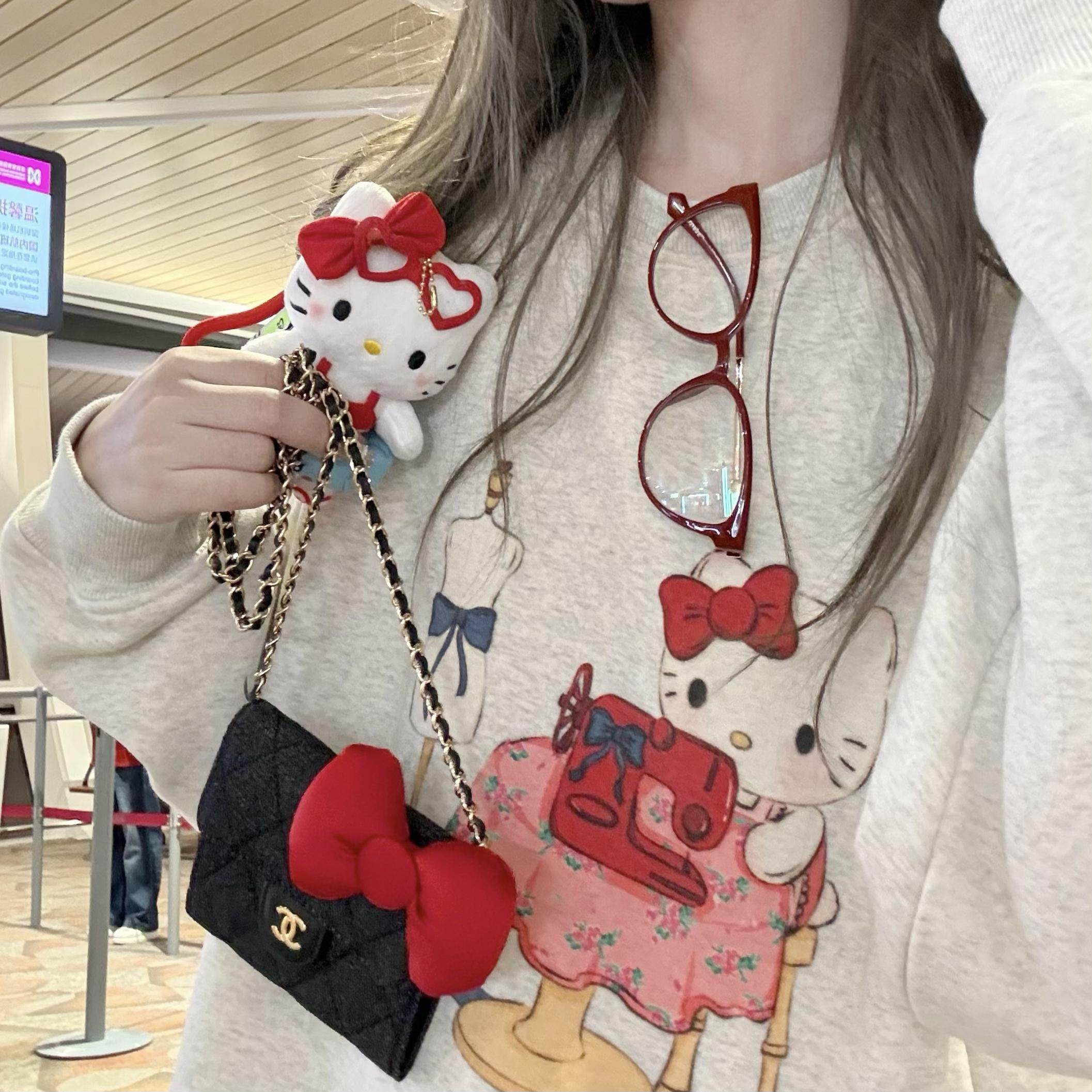 DOLL原创 【缝纫k1tty】卡通印花圆领卡通印花红色格子半身裙套装