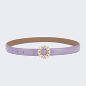 换新爆款 秋冬女皮带真皮细腰带连衣裙羽绒服水钻卡扣装 饰浅灰紫色