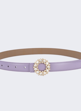 换新爆款春夏女皮带真皮细腰带连衣裙羽绒服水钻卡扣装饰浅灰紫色