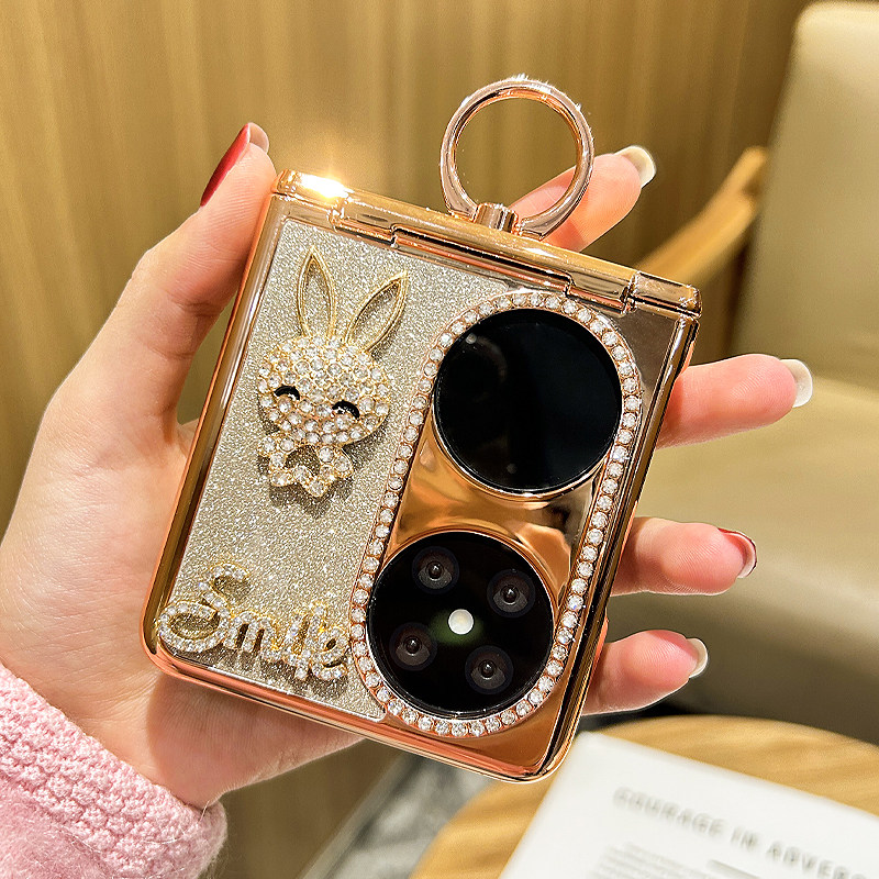 pocket2手机壳指环扣女款高档全包防摔镶钻兔子外壳闪光折叠屏幕手机套高级感轻奢宝盒新款P50pocketS保护壳