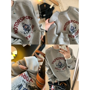 XFYSTYLE_字母印花加绒卫衣女冬季圆领宽松休闲加厚保暖套头上衣