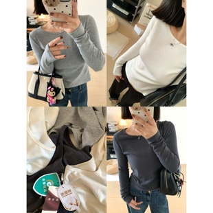 XFYSTYLE_慕斯绒竹节纹圆领显瘦长袖 T恤女25秋冬内搭打底正肩上衣