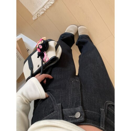 防褪色普洗黑加薄绒窄版牛仔裤