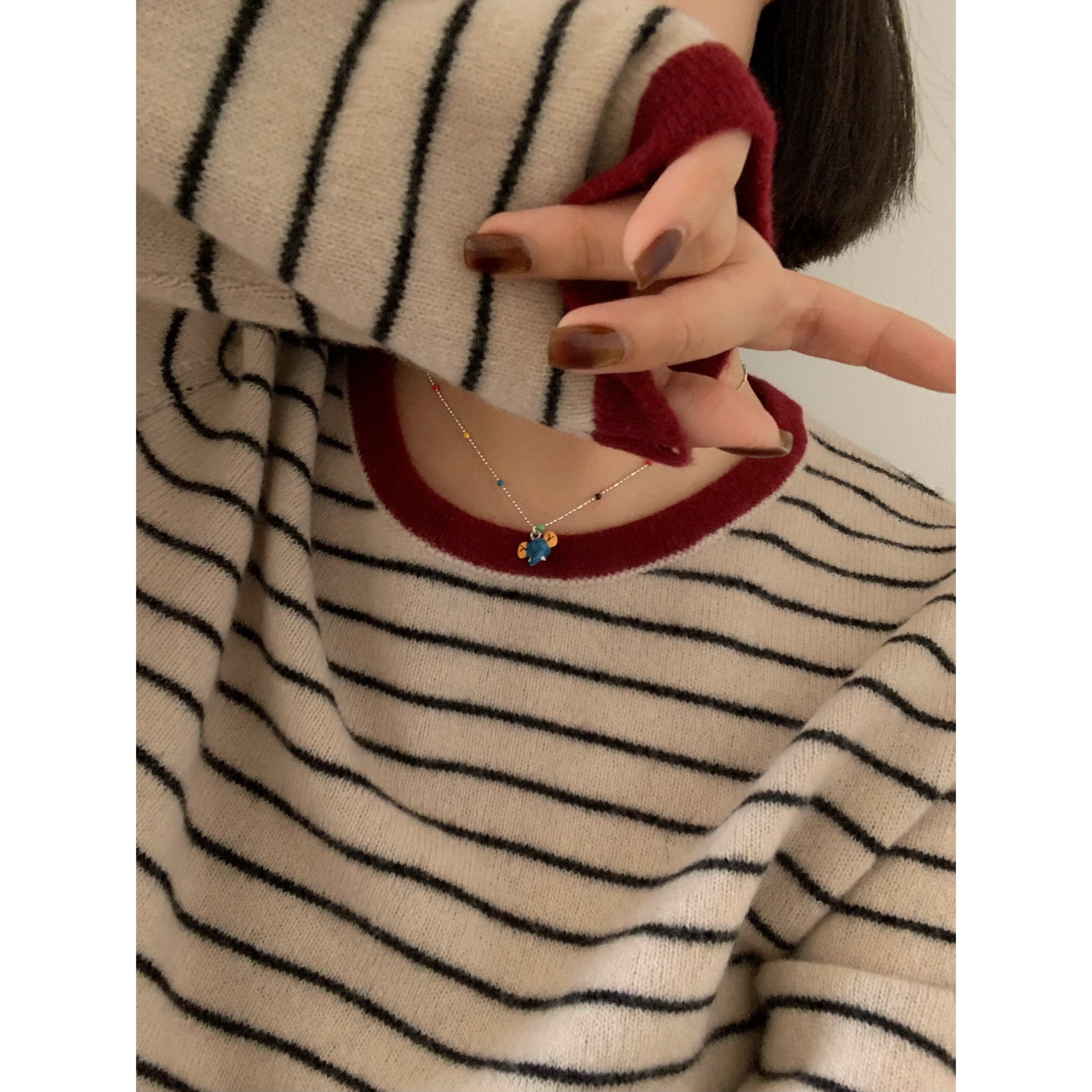 软糯亲肤100%羊毛条纹套头针织衫