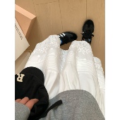 XFYSTYLE_重工刺绣浪漫立体花朵中长款 高腰显瘦白色蛋糕A字半身裙