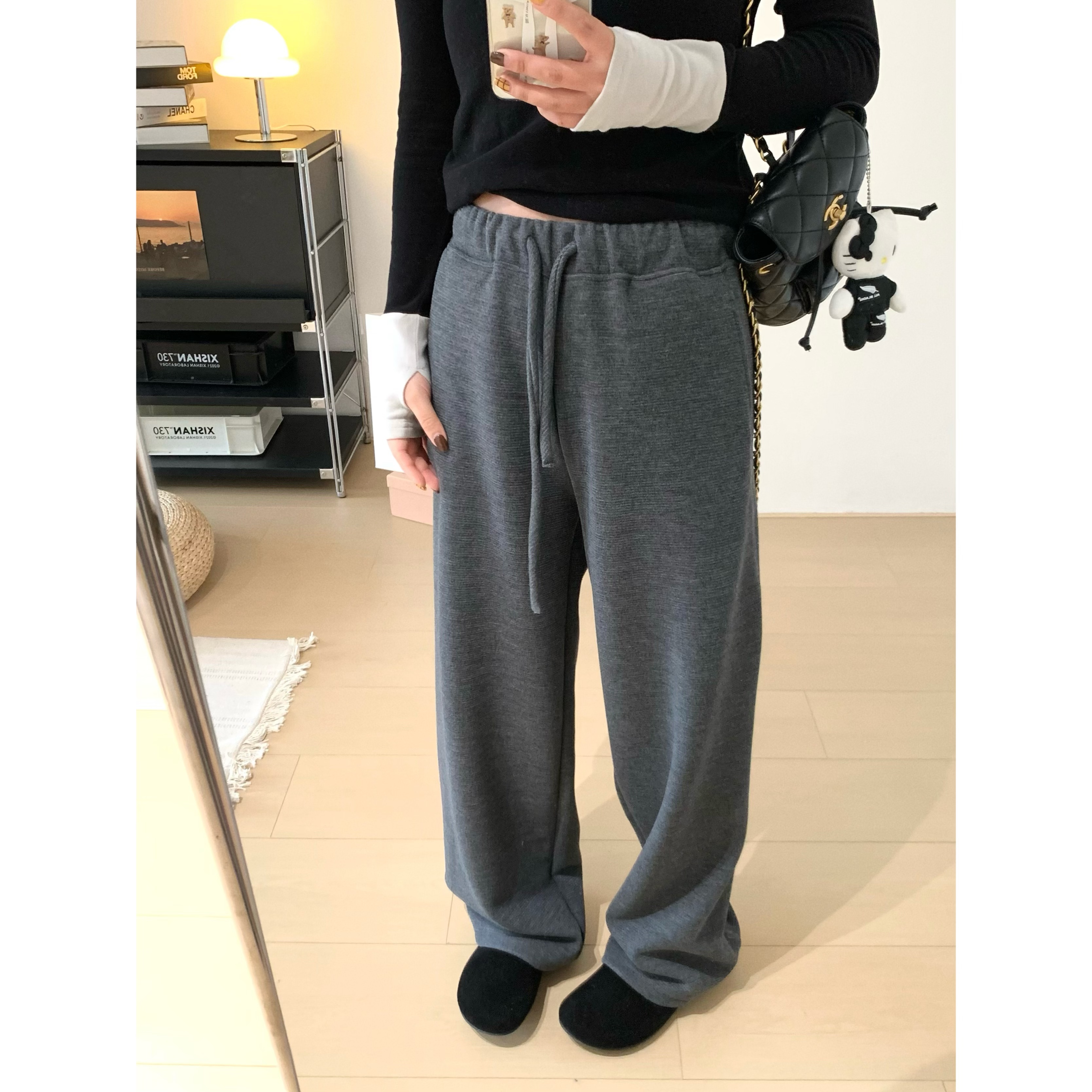 百搭松紧抽绳横纹肌理休闲裤