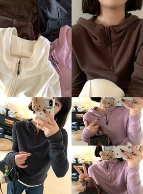 XFYSTYLE_lu家山羊绒保暖半拉链连帽卫衣女冬季显瘦内搭长袖上衣