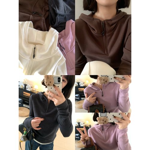 内搭暖绒半拉链连帽套头卫衣长袖