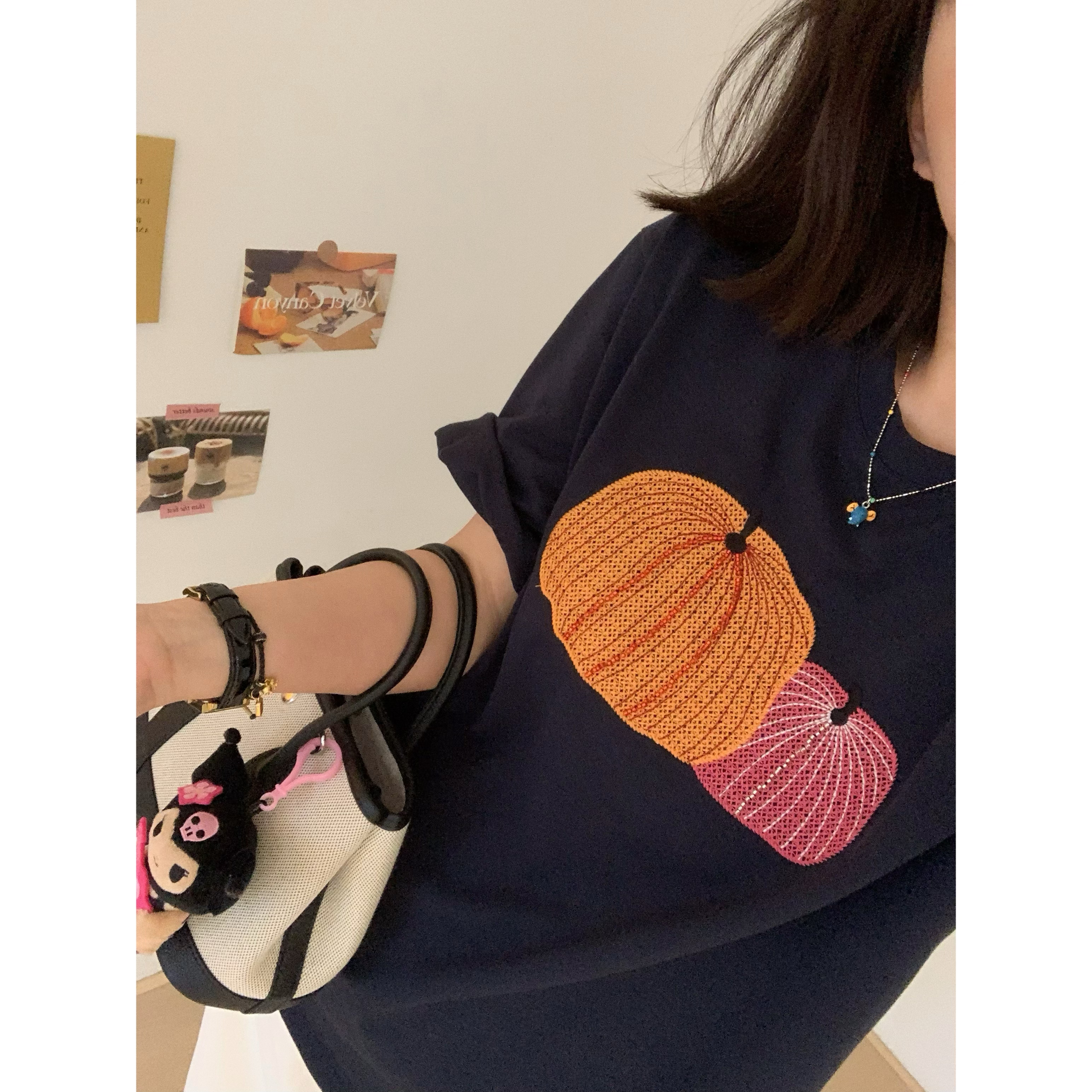 XFYSTYLE_重工刺绣南瓜T恤女宽松慵懒风纯棉短袖百搭减龄显瘦上衣