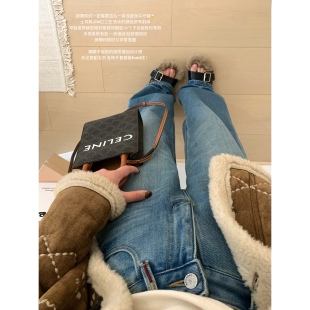 XFYSTYLE_土耳其浅蓝色加绒牛仔裤女25冬季直筒宽松垂感显瘦长裤