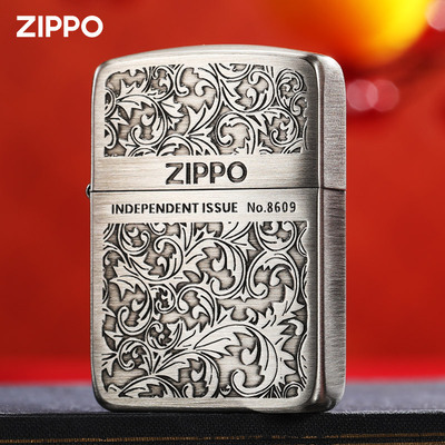 zippo打火机原装正版1941复刻古银双面雕刻唐草煤油男士送礼zp