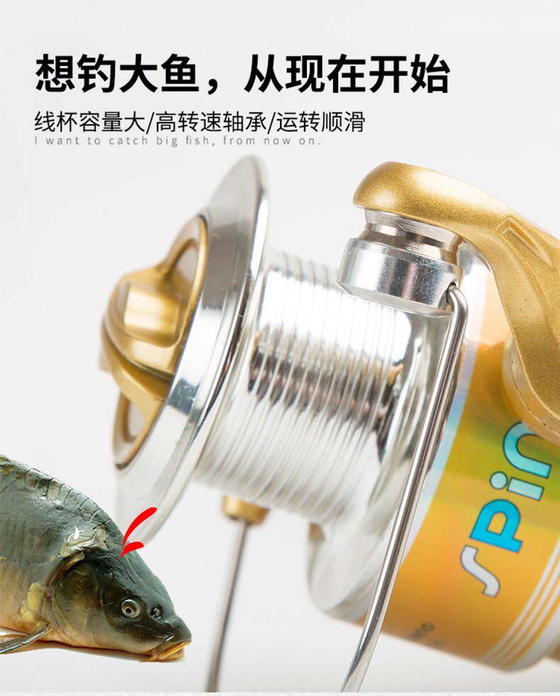 【送100米鱼线】鱼轮金属机芯纺车轮特价电镀头渔轮路亚轮海杆轮