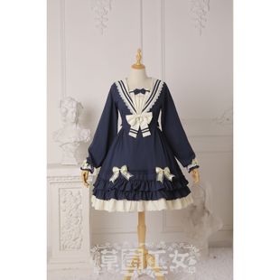 现货 草莓巫女原创设计Lolita裙海军风莱茵河op洛丽塔四季可穿