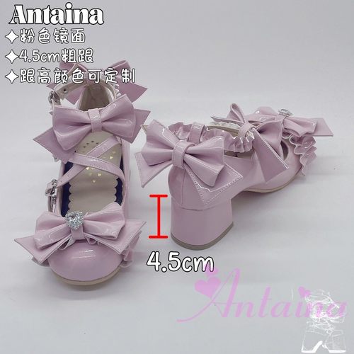 水钻交叉扣带蝴蝶结粗跟圆头lo鞋