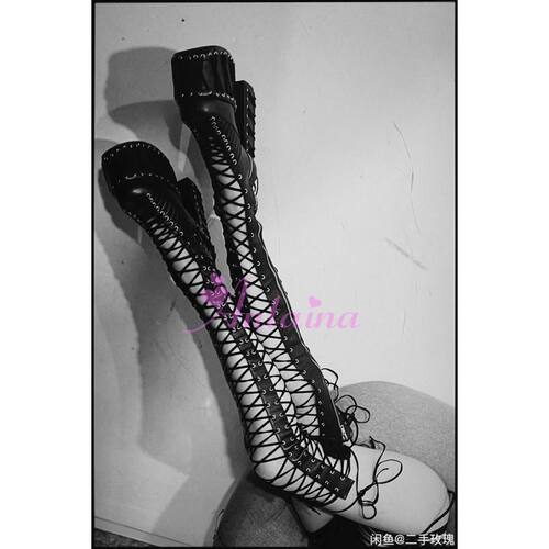 antaina欧美马蹄跟长筒靴绑带