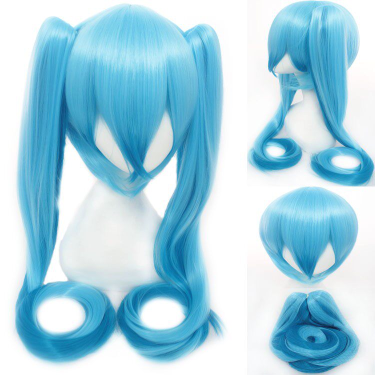 初音未来cos假发 虎夹双马尾 miku雪初音假毛冰蓝色 假发
