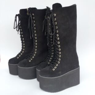 antaina2017秋冬新款真皮牛绒长靴靴粗腿细腿高低鞋底定制1481