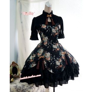 现货 草莓巫女洛丽塔古风原创Lolita设计中华风牡丹op印花连衣裙