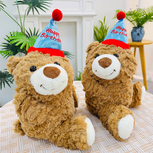 新款 生日帽礼物小熊公仔泰迪熊毛绒玩具可爱玩偶布娃娃送女友儿童