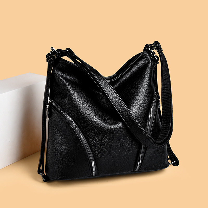 真皮新款韩系慵懒风女包大容量双肩背包旅行时尚斜挎单肩包多功能