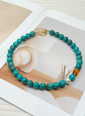 原创《蓝宝》天然凤凰松项链华丽感宫廷风轻奢饰品