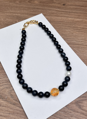 原创 天然高品闪电纹蓝虎眼石珍珠胶花项链