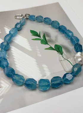 原创 天然魔鬼蓝海蓝宝奢华大气小众项链礼物潮流饰品