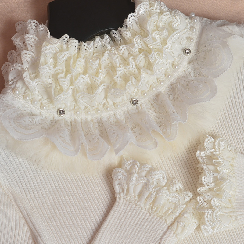 秋冬蕾丝网纱长袖内搭纯色套头