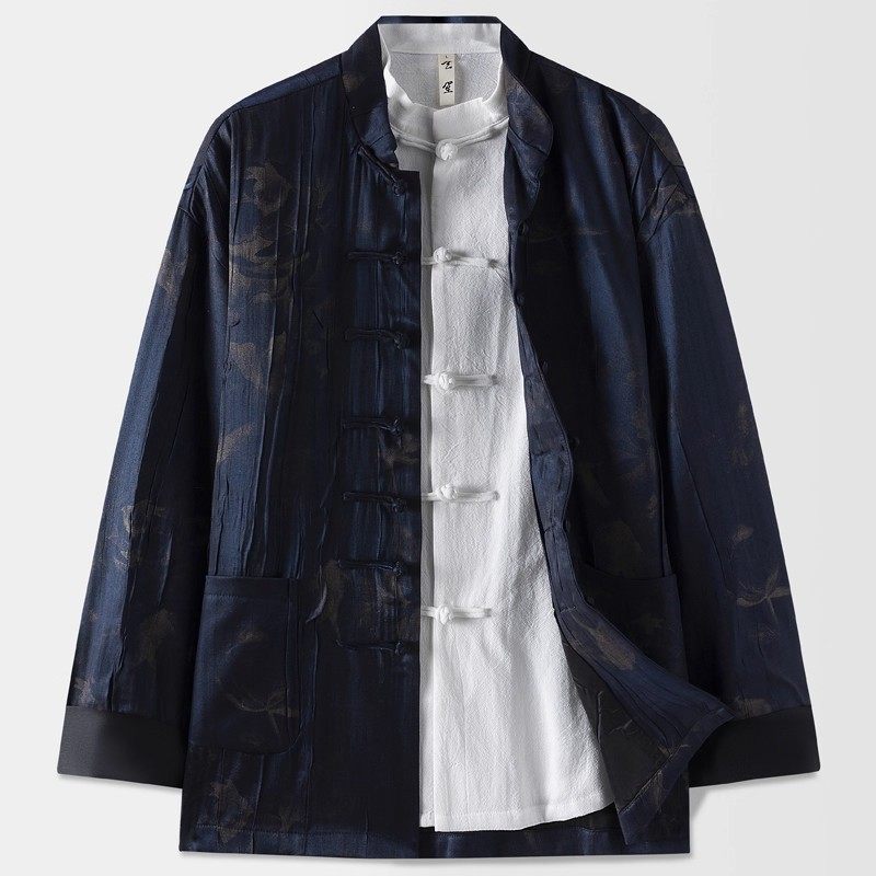 唐装男秋季新品中国风男装复古中式改良盘扣鎏金褶皱外套男国潮,男装,唐装,淘宝优惠券,粉丝福利购,淘宝优惠卷