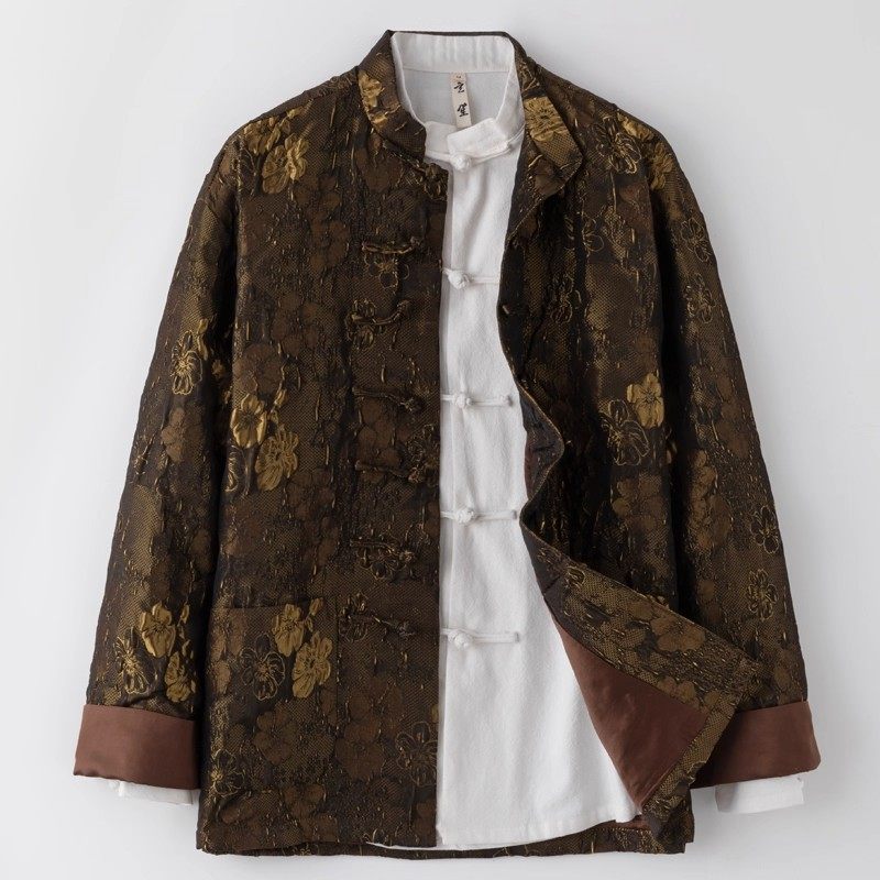 春季新款中国风唐装外套男中式改良国潮长袖手工盘扣金色提花上衣,男装,唐装,淘宝优惠券,粉丝福利购,淘宝优惠卷