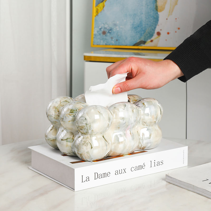 大理石纹纸巾盒客厅高档轻奢新款抽纸盒陶瓷高级感摆件创意纸抽盒