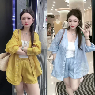 时尚防晒衣衬衫短裤套装女2026夏季新款显瘦气质两件套休闲穿搭潮