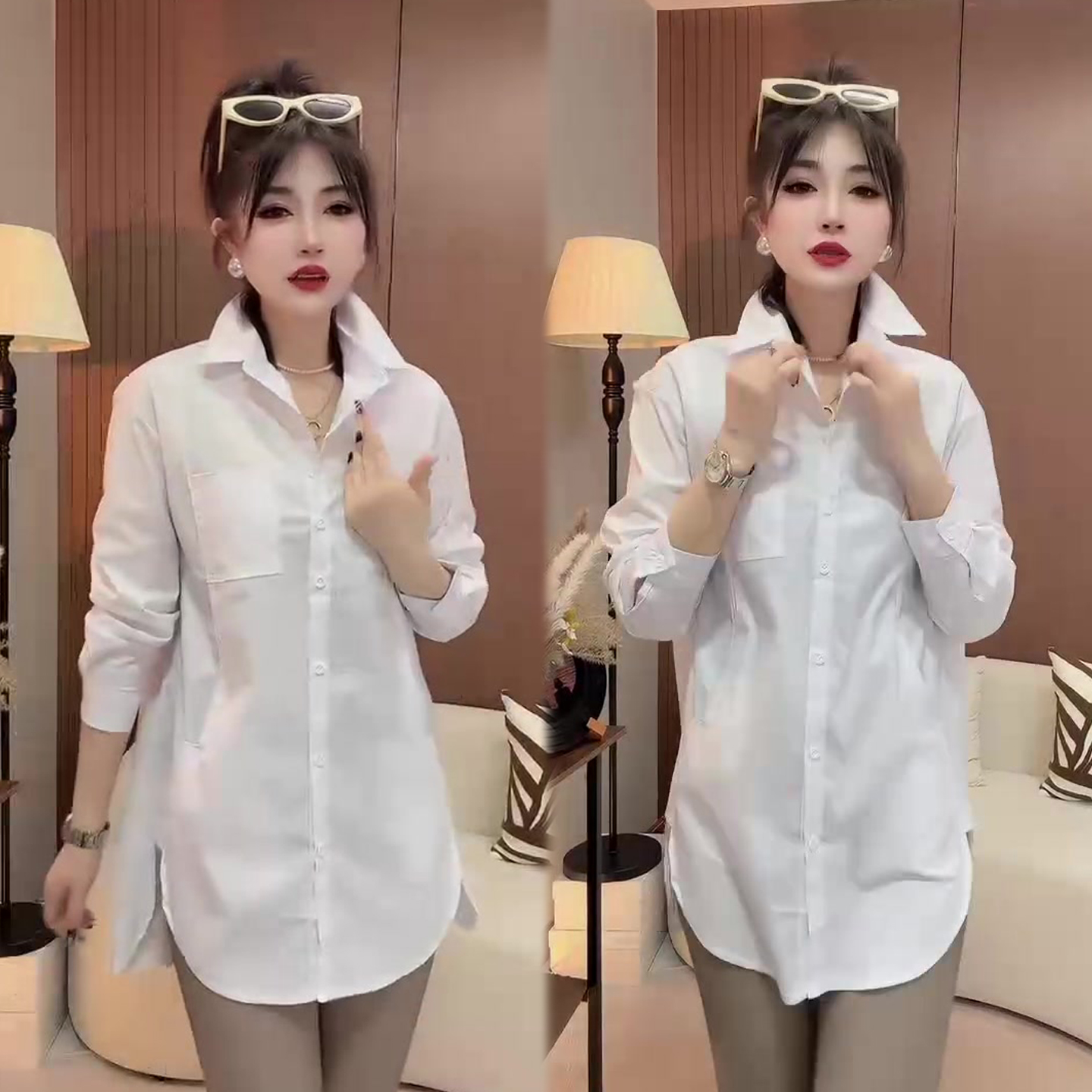 时尚韩版中长款衬衫女2025冬季新款宽松遮肉网红同款小衫时尚上衣