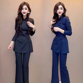 国风套装 上衣 女2025秋季 新中式 新款 斜襟盘扣中长款 高腰长裤 两件