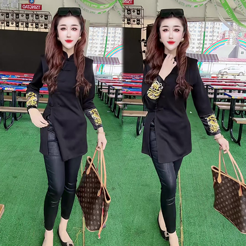 立领新中式黑色休闲设计感上衣