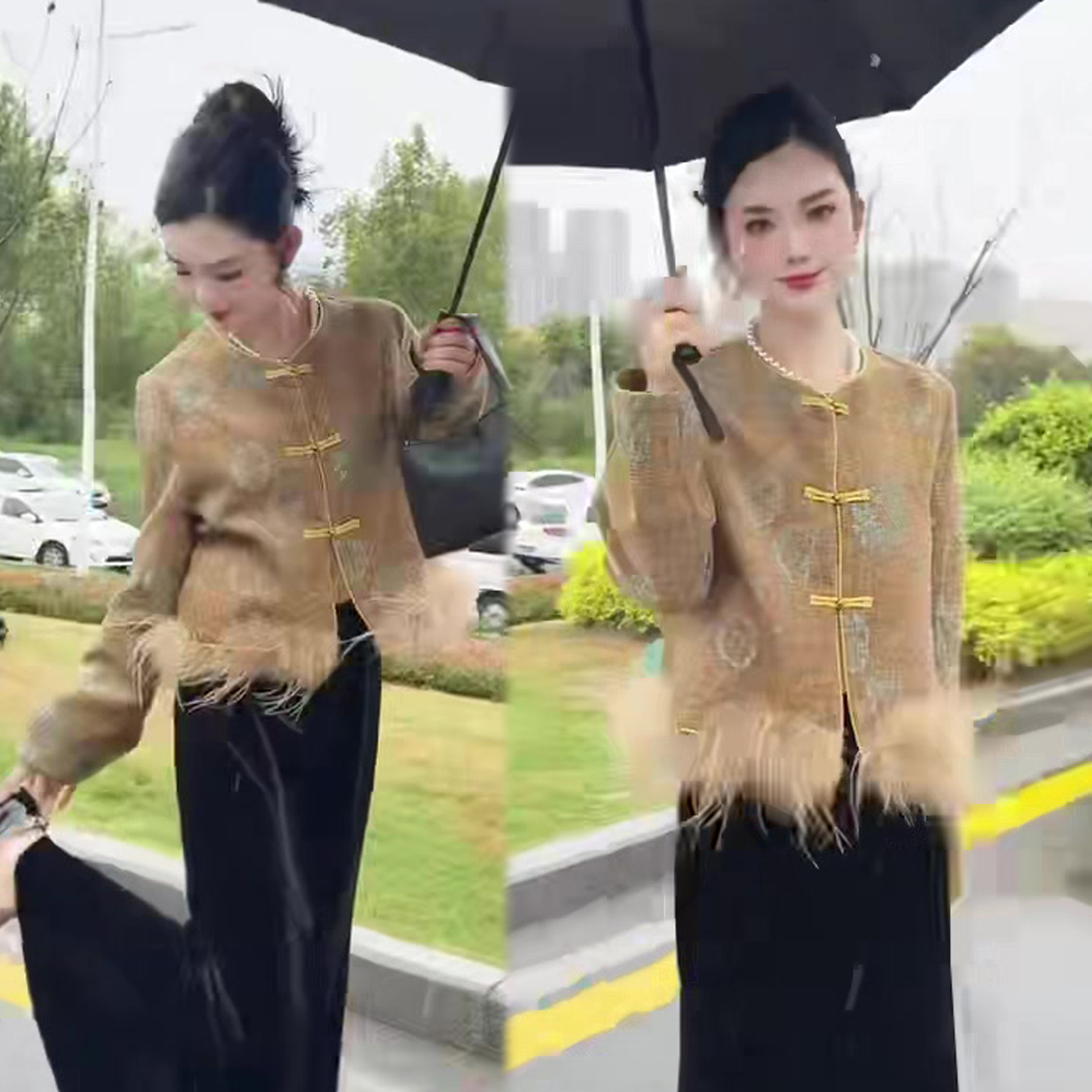 新中式国风套装裙上衣+丝绒半裙