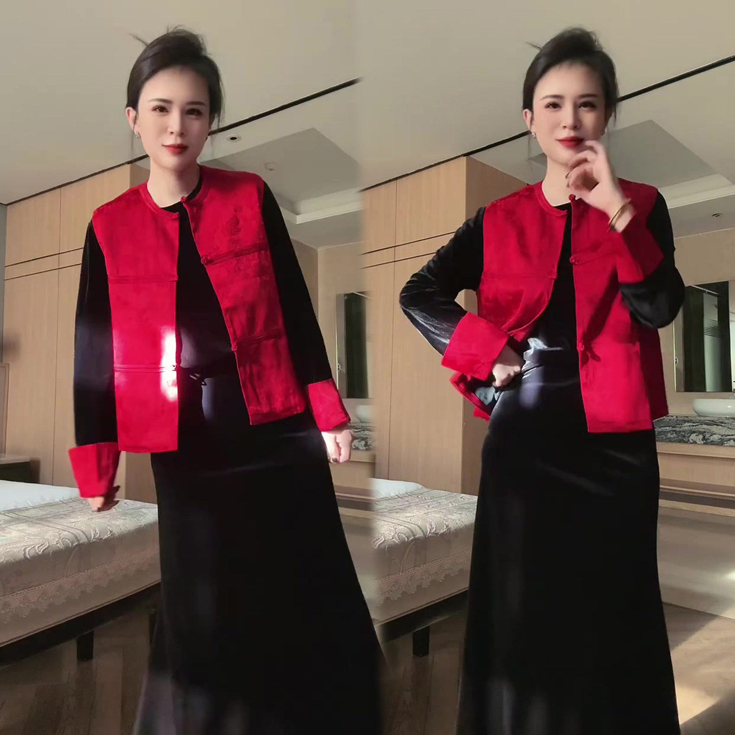 网红国风套装女2025冬季新款圆领丝绒打底衫+盘扣马甲两件套装潮,女装/女士精品,时尚套装,淘宝优惠券,粉丝福利购,淘宝优惠卷