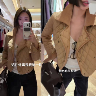 菱形格西装领短棉服外套女2026冬季新款保暖时髦洋气网红同款棉袄