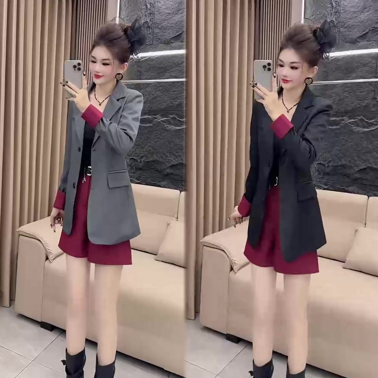 职业气质时尚套装女2026秋季新款中长款西服外套+短裤两件套装潮