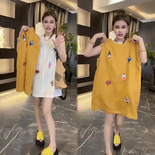 卡通图案减龄洋气连衣裙女2026夏季新款无袖背心裙网红时尚短裙子