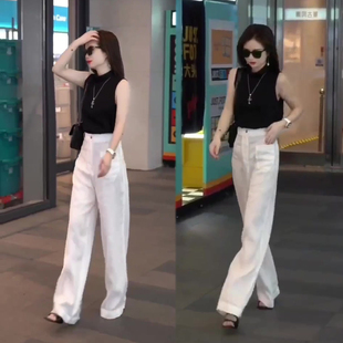 简约休闲时尚套装女2026春季新款净版背心+白色阔腿裤两件套装潮