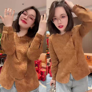 新款 女2025冬季 民族风时尚 网红爆款 潮 新中式 上衣小衫 重工提花衬衫