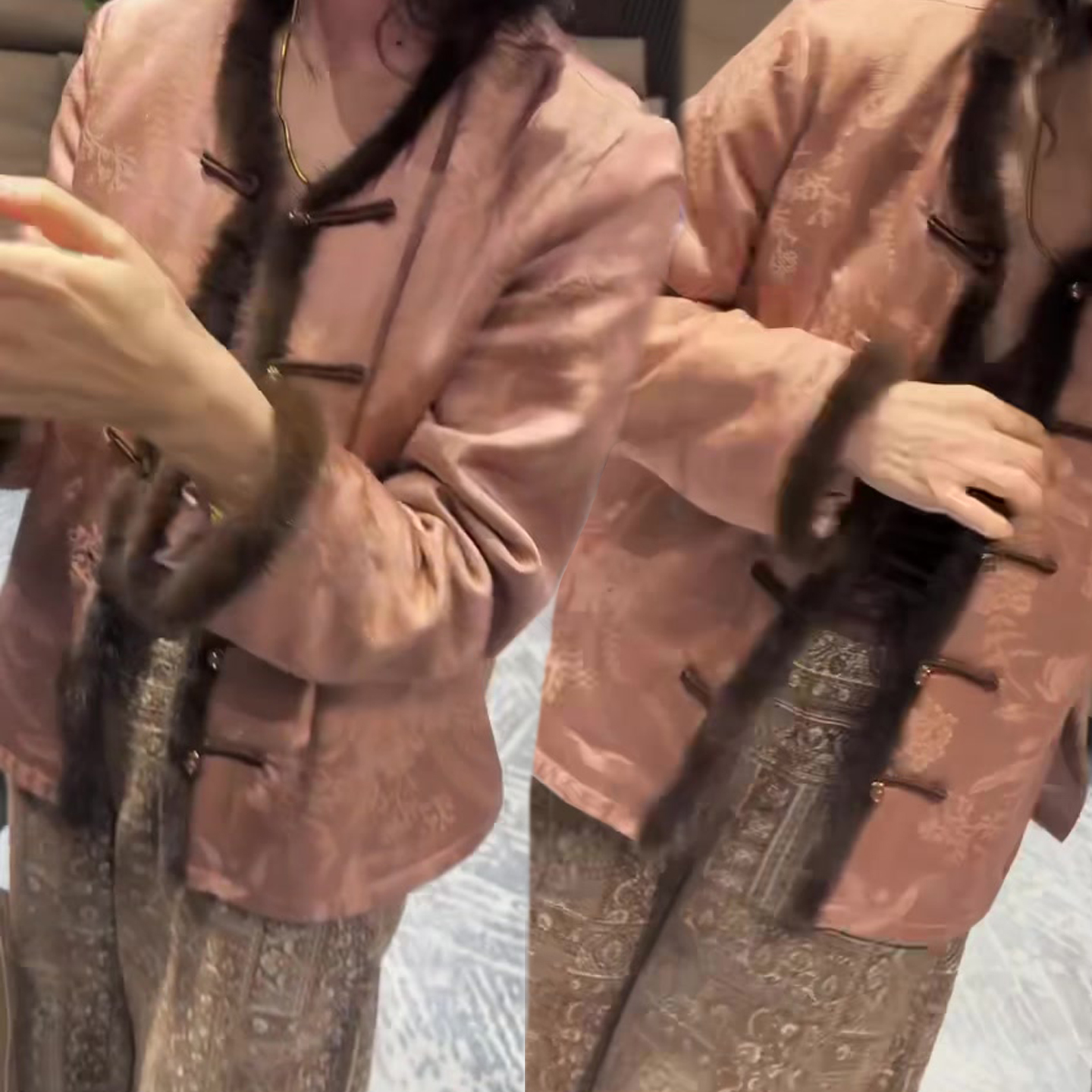 新中式毛毛拼接外套女